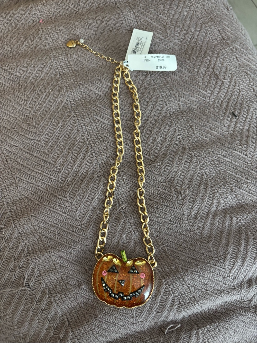 Betsey Johnson Gold-Tone Pumpkin Pendant Necklace with Orange & Black Accents
